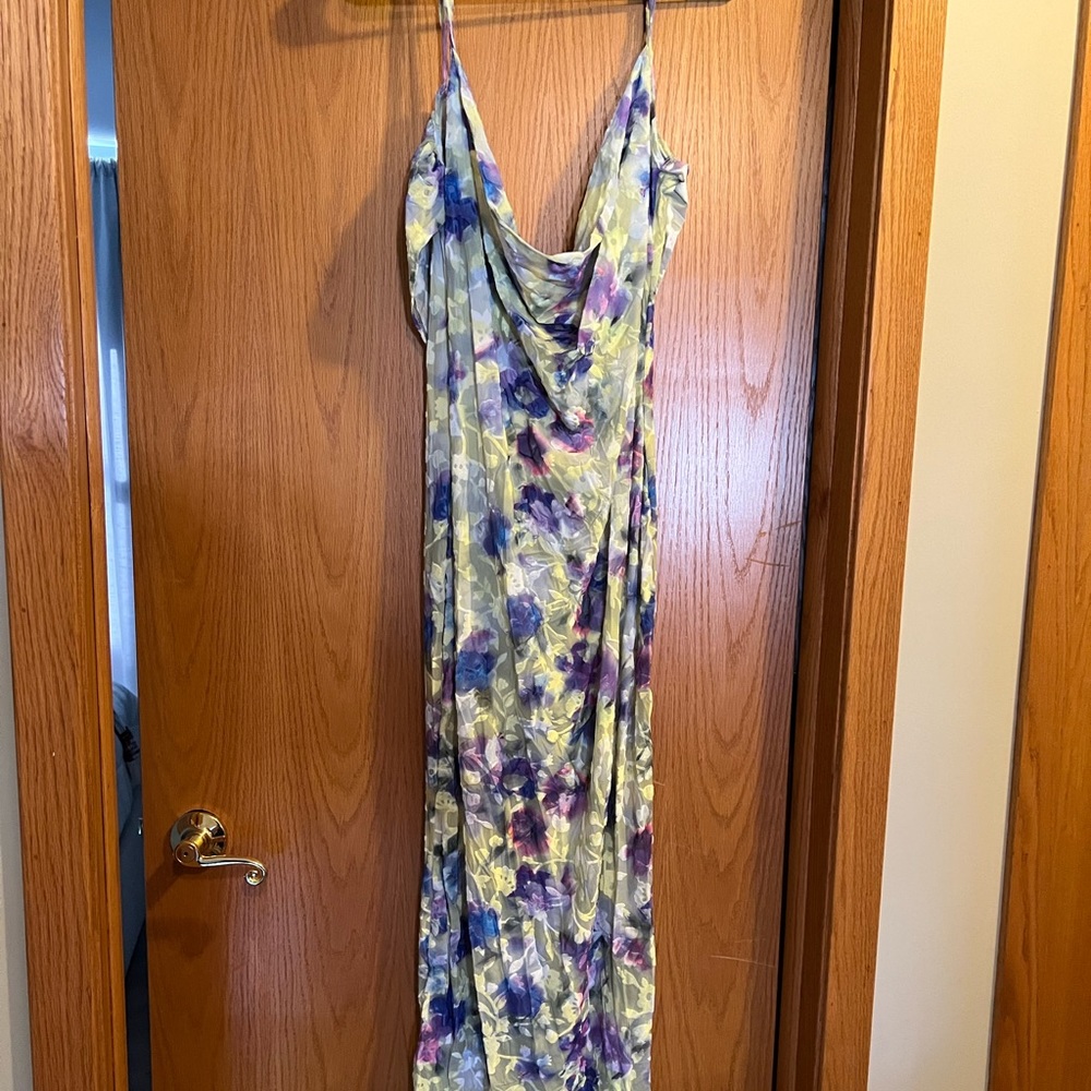 Long, floral, sheer prettylittlething dress